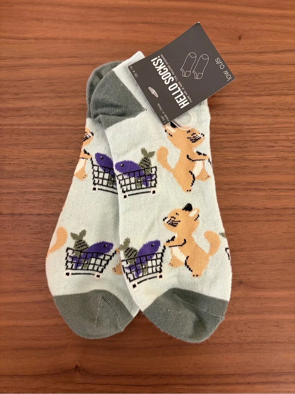 Hello Socks Women’s Cat Grocery Cart Low Cut Socks Size 4 -10 New